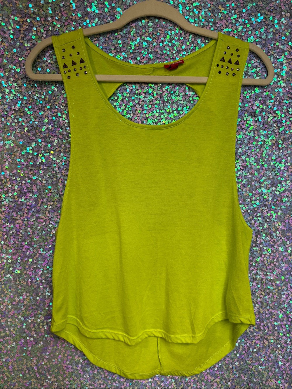 BONGO Neon Lime Stud-Shoulder Sleeveless Tank Top - Low Back